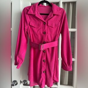 Vibrant Pink Corduroy Dress with Belt